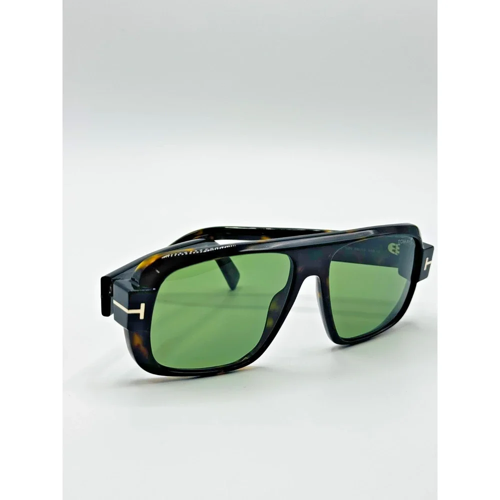 Tom Ford Sunglasses Turner FT1101 52N Dark Havana Square Frame Green Lens 58mm